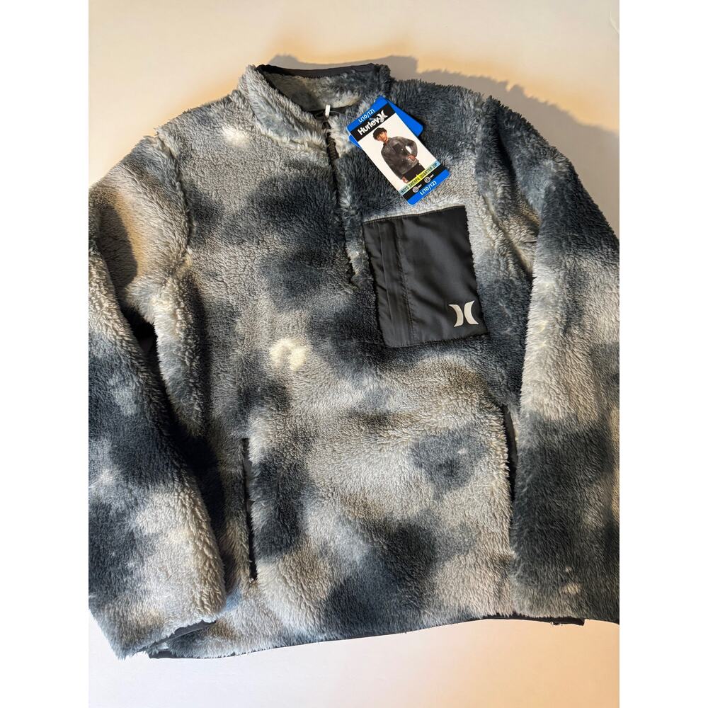 Hurley Boys L Quarter Zip Fleece Pullover Tie-dye Gray White